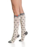 VIM & VIGR Cotton 15-20 mmHg Compression Socks for Women & Men (Cream & Grey Polka Dots, Large)
