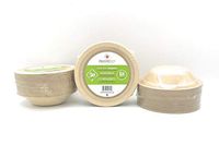 [50 Count] 12 oz Round Disposable Bowls - Natural Sugarcane Bagasse Bamboo Fibers Sturdy Twelve Ounce Compostable Eco Friendly Environmental Paper Bowl Alternative 100% by-Product Tree Plastic Free