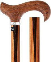 Rosewood w/Inlaid Wenge Stripe Derby Walking Cane with Inlaid Rosewood Shaft and Silver Collar