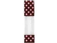 Pack of 1, Chocolate & Pink Dots Designer Cello Bags 2 x 1.75 x 9.5" 1.85 Mil Great for Gourmet, Valentine's Day & Baby Showers
