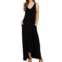WENOVL Sexy Dresses for Women,Summer Vest Sling Dress European and American Beach Sexy Pocket Long Dress Black