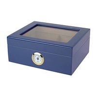 Quality Importers Desktop Humidor, Capri, with Tempered Glasstop, Cedar Divider, and Brass Ring Glass Hygrometer, Holds 25 to 50 Cigars, Blue