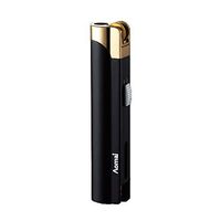 Piioket Aomai Slim Metal Jet Torch Flame Lighter Grinding Flint Butane Gas Windproof Cigarette Lighter - Black