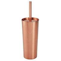 mDesign Slim Compact Stainless Steel Toilet Bowl Brush and Holder for Bathroom Storage - Sturdy, Deep Cleaning - Rose Gold