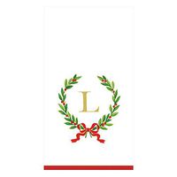 Caspari Christmas Laurel Wreath Paper Guest Towel Napkins in Letter L, 30 Napkins Included