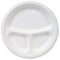 EcoSmart Molded Fiber Dinnerware, 3-Compartment Plate, White, 9" Dia, 500/Carton