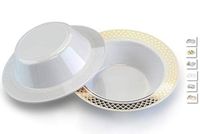 " OCCASIONS" 40 Bowls Pack, Heavyweight Disposable Wedding Party Plastic Bowls (6 oz Dessert Bowls, Celebration White & Gold)