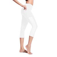 Sayhi Women's Side Pocket Cropped Sports Pants Stitching Tight High Waisted Leggings Control Workout Trousers (White,M)