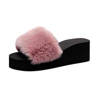 Cenglings Women Casual Open Toe Faux Fur Lined Indoor Outdoor Slip-on Wedges Shoes Warm Winter Slipper Beach Shoes(Pink,40)