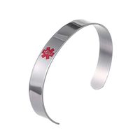 LiFashion LF Men's Stainless Steel Name ICE Sos Personalized Custom Medical Alert ID Open Cuff Bangle Bracelet Free Engraving Silver