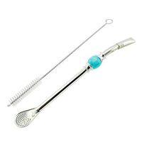 UPKOCH Stainless Steel Yerba Mate Tea Bombilla Straws Filtered Spoons Drinking Straw with Cleaning Brush (Blue)