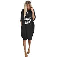 Womens Plus Size Loose Tops Dress Crew Neck Casual Long Sleeve Pocket Dress Hippie Baggy Party Club Beach (Black, S)