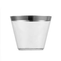 Okdeals Plastic Disposable Cups Gold 9 Oz Clear Old Fashioned Tumblers Glasses for Wine Cocktail Drinking Party Wedding with Gold Rim(20PCS,Silver)
