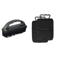Carrand 93112 Lint and Hair Removal Brush + AmazonBasics Waterproof Car Seat Protector, Kick Mat and Back Seat Storage Organizer, 3 Pockets, iPad Tablet Holder
