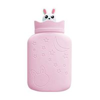 IMCROWN Water-Filled Hot Water Bottle, 330ml Rex Rabbit Hot Water Bottle Silicone Warm Water Bag Platinum Silicone Anti-Fall Explosion Water Heater Silicone Heating 3 Minutes