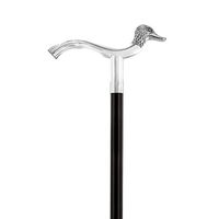 Sterling Silver Duck Head Fritz Handle Walking Cane with Black Beechwood Shaft and Collar
