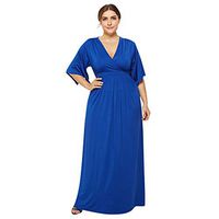 Cliramer Fashion Women's Short Sleeve V-Neck line Lace Top Plus Size Casual Cocktail Party Long Dress Blue