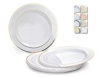 " OCCASIONS" 40 Plates Pack, Heavyweight Disposable Wedding Party Plastic Plates (9'' Luncheon Plate, White & Gold Rim)