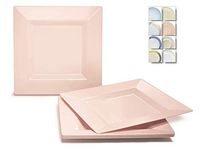 " OCCASIONS" 40 Plates Pack, Heavyweight Square Disposable Wedding Party Plastic Plates (8'' Appetizer/Dessert Plate, Square in Blush/Peach Pink)