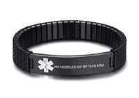 VNOX Black Stainless Steel Medical Aert ID NO Needles OR BP This ARM Watch Band Strentch Bracelet for Women Girl