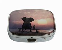 XingBoo Elephant and Dog sit on a Summer Beach Custom Square Silver Western Medicine Tablet Pocket Travel Pill Case Vitamin Glass Decorative Box