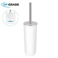 PIXNOR Toilet Brush with Holder in Attractive Modern Design Stainless Steel 15 Inch Handle. Soft, Dense, Long Bristles Clean Easily (White)