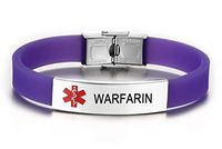JF.JEWELRY Pre-Engraved Warfarin Medical Alert ID Bracelet for Men Women Silicone Band Adjustable-Purple