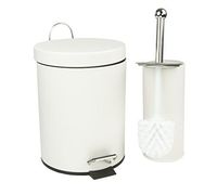 Home Basics 2PC Bath Set - 3L Step Bin Garbage Can and Toilet Brush (White)