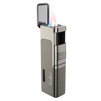 Torch Cigar Lighter Quad Flame Jet Lighter Butane Refillable with Cigar Punch Cutter Grey (No Butane prefilled)