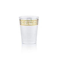 Gold Plastic Cups 10 oz Clear Plastic.Tumblers Gold Rimmed Party Cups with Elegant Gold Premium Design 40 Pack Posh Setting