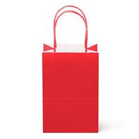 12 Counts Food Safe Premium Paper and Ink Small 8.5” X 5.25”, Vivid Colored Kraft Bag With Colored Sturdy Handle, Perfect For Goodie Favor DIY Bag, Environmentally Safe (Small, Red)