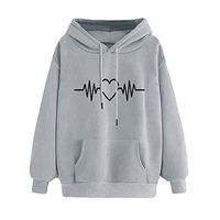 Meikosks Women's Hooded Casual Heartbeat Print Sweatshirts Long Sleeve Casual Hoodies Gray