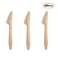 100% Compostable Disposable Knives 400 Pcs - Eco-Friendly Birch Wood Knives - 6.5" Biodegradable Heavy Duty Knife Set - Wooden Silverware Cutlery Utensils for Wedding, Birthday Party & All Occasions