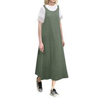 Clearance! Swiusd Womens Casual Plus Size Tank Dresses Cotton Linen Loose Sleveless Strap Solid Color Comfy Maxi Long Dresses (Green, XXXL)