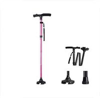 Rventric Folding Coloured Walking Sticks Crutches Lightweight Adjustable Walking Cane for Balance with LED Light Climbing Stick,Pink