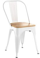 Poly and Bark Trattoria Kitchen and Dining Metal Side Chair with Oak Wood Seat in White (Set of 2)