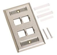M14SP-L - Systimax Stainless Steel Flush Mounted Faceplate with Labels, 4 port