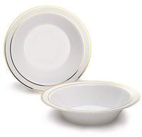 " OCCASIONS" 40 Bowls Pack, Heavyweight Disposable Wedding Party Plastic Bowls (14 oz Soup Bowl, White & Gold Rim)