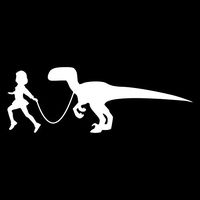 Girl Leading A Raptor Dinosaur Vinyl Decal Sticker | Cars Trucks Vans SUVs Laptops Walls Windows Cups | White | 7 X 2.4 | KCD2146