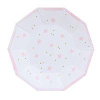Fire and Creme Stars Foiled Party Paper Plates Gold White Pink Watercolor 9 x 9" - Pack of 8 (Large)