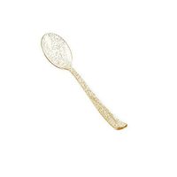 Basic-Center 100 Pack Gold Glitter Disposable Plastic Spoon Wedding Picnic Party Tableware Golden Set Durable Useful Glam Reusable
