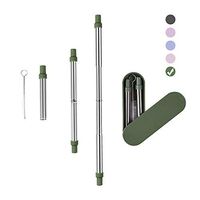 FJPTREN Telescopic Stainless Steel Metal Straw Collapsible Reusable Portable Drinking with Case Cleaning Brush Suitable for Travel Home Office Outdoor (Oval-Green)