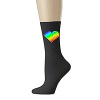 Rongyingst Gay Pride Rainbow Heart Unisex Soft Comfortable Cotton Socks Funny Warm Crew Dress Socks Black