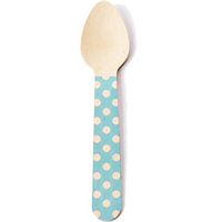 Simply Baked Small Wood Spoon, Pack of 12, Turquoise Dot, 3.5" long, Disposable Yet Sturdy, Great for Serving Solid Foods at Parties or Picnics
