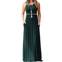 Cliramer Women's Summer T Shirt Beach Party Print Long Dresses Sleeveless Loose Swing Casual Maxi Dress with Pockets Green