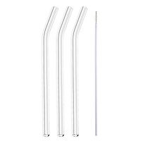 Xisheep Reusable Glass Drinking Straws, 25cm x 10mm Drinking Bent Straws for Smoothie Straws Milkshakes Frozen Drinks - 3pcs with Cleaning Brush