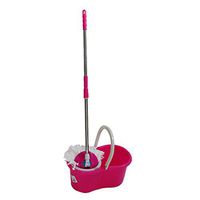 dtemple 360° Spin Mop with Bucket Microfiber Spinning Mop Floor Cleaning System for Home Floor Cleaning US Stock (Pink)