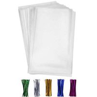 200 PCS Cellophane Bags，Treat Bags with 200 Twist Ties 5 Mix Colors Good for Bakery, Cookies, Candies,Dessert，Popcorn (7'' x 11'')