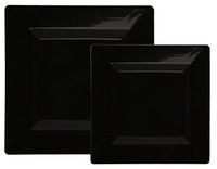 Party Joy 50-Piece Plastic Dinnerware Set | Square Collection | (25) Dinner Plates & (25) Salad Plates | Heavy Duty Premium Plastic Plates for Wedding, Parties, Camping & More (Black)