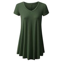Meikosks Ladies Flowy Tops V Neck Short Sleeve T Shirt Solid Color Blouses Basic Pullover Army Green